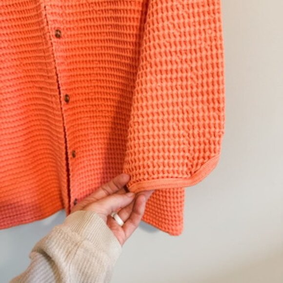 Coldwater Creek Vintage Waffle Weave Knit Sweater Cotton Pink Orange Size Large - Picture 4 of 5